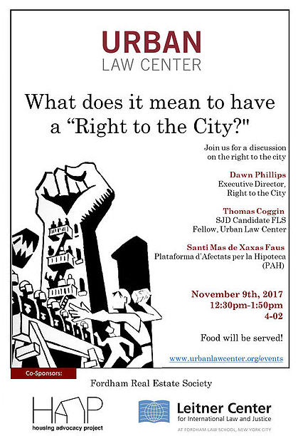 En este momento estás viendo PAH participated at a Fordham University School of Law panel:  What does it mean to have a “Right to the City?”